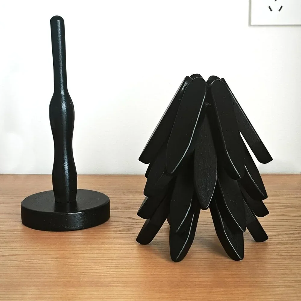 Wooden Trivets for Hot Dishes, Tree Shape Trivet Set, 4 Walnut Wood + 1 Stand st